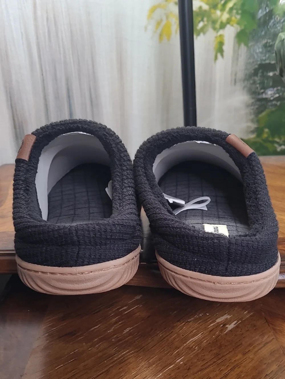 New! Dearfoams Black Knit Clog Slip On Indoor Outdoor Slippers Mens Large 11/12